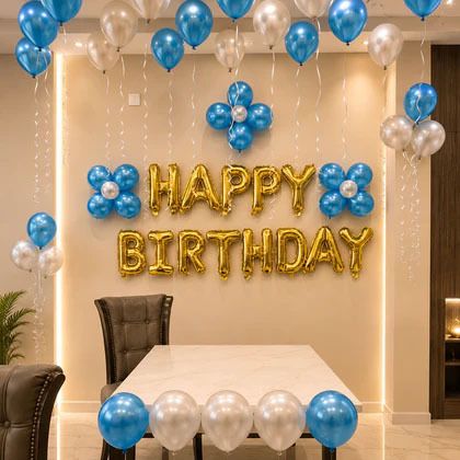 Happy Birthday Gold Mylar Kit with Blue Silver Chrome Balloons Decoration Set-image-23