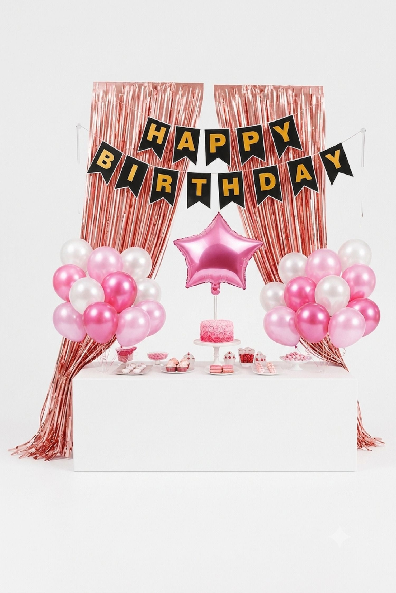 Blush Bloom Happy Birthday Decoration Kit with Balloons & Foil Curtains-image-1