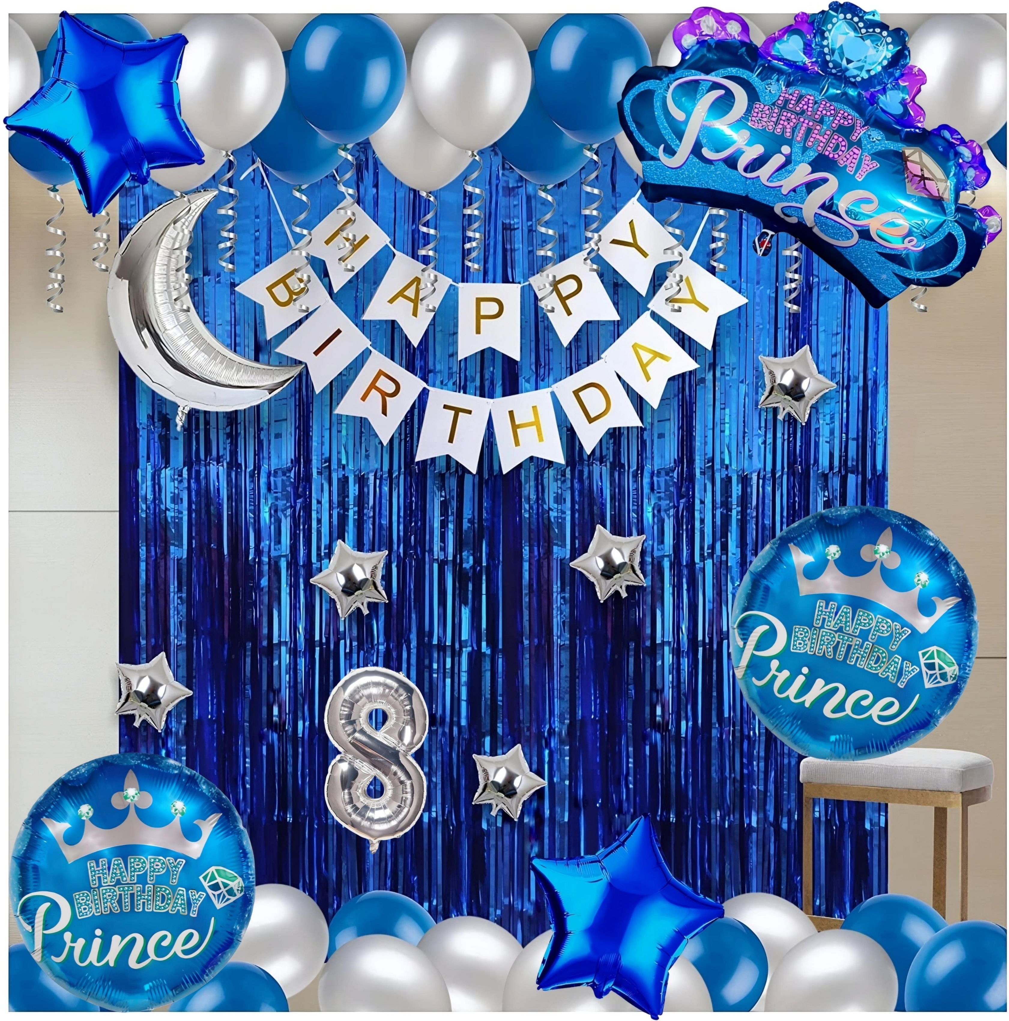 Prince Crown 8th Birthday Kit with Moon Balloon - Blue & Silver-image-6