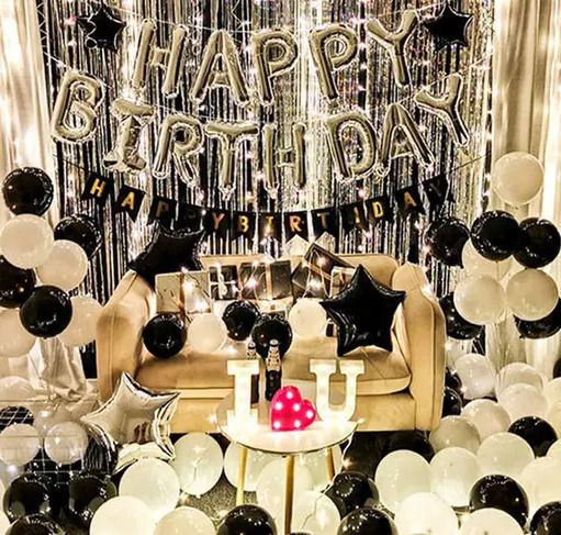 party midlinkerz White & Black Theme Birthday Decoration Items Set Kit for WIfe, Husband, Kids-picture-18