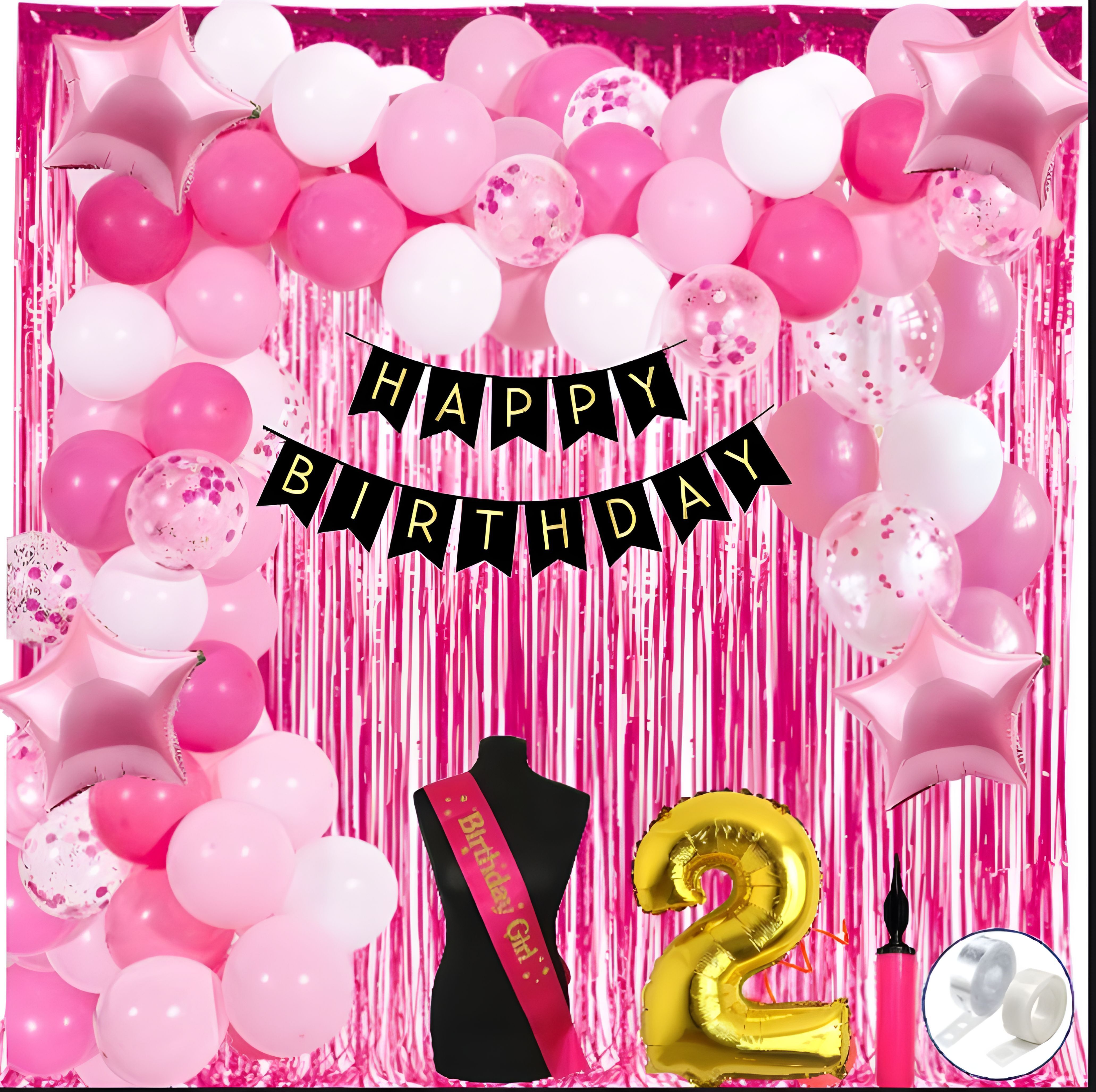 2nd Adorning Pink, White Metallic Pastel Pink Birthday Decoration for Girls.-image-44
