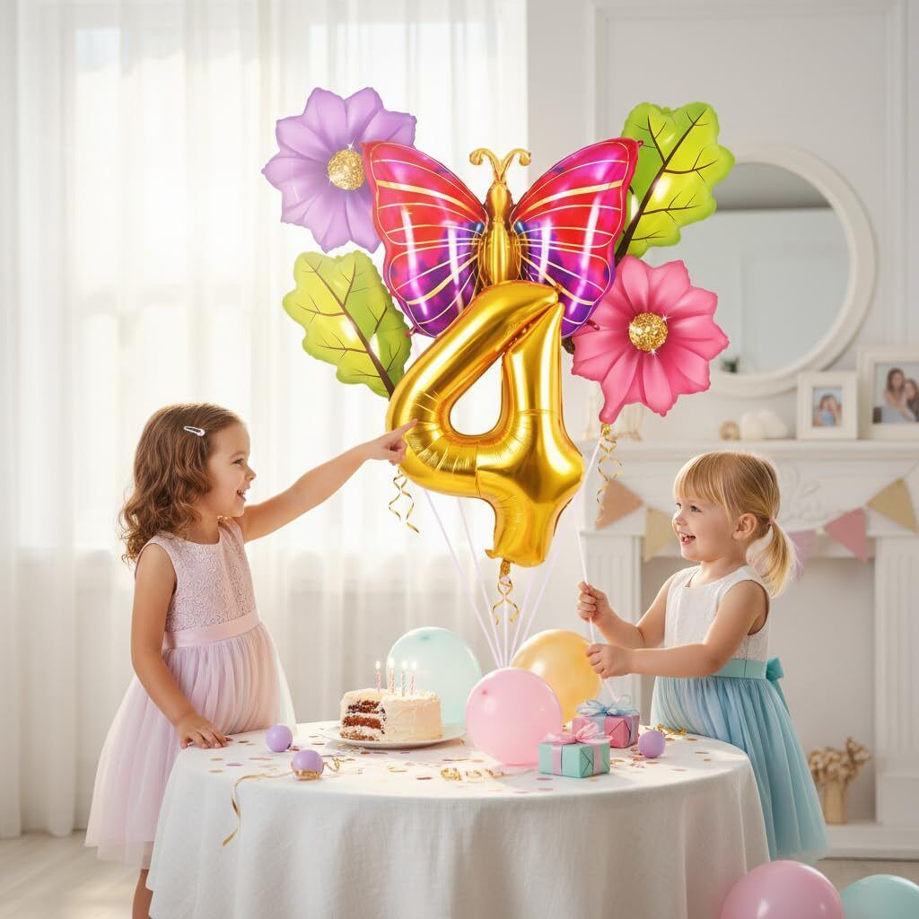 Butterfly Theme Birthday Foil Balloon Decoration Combo with Number 4 Balloon-image-8