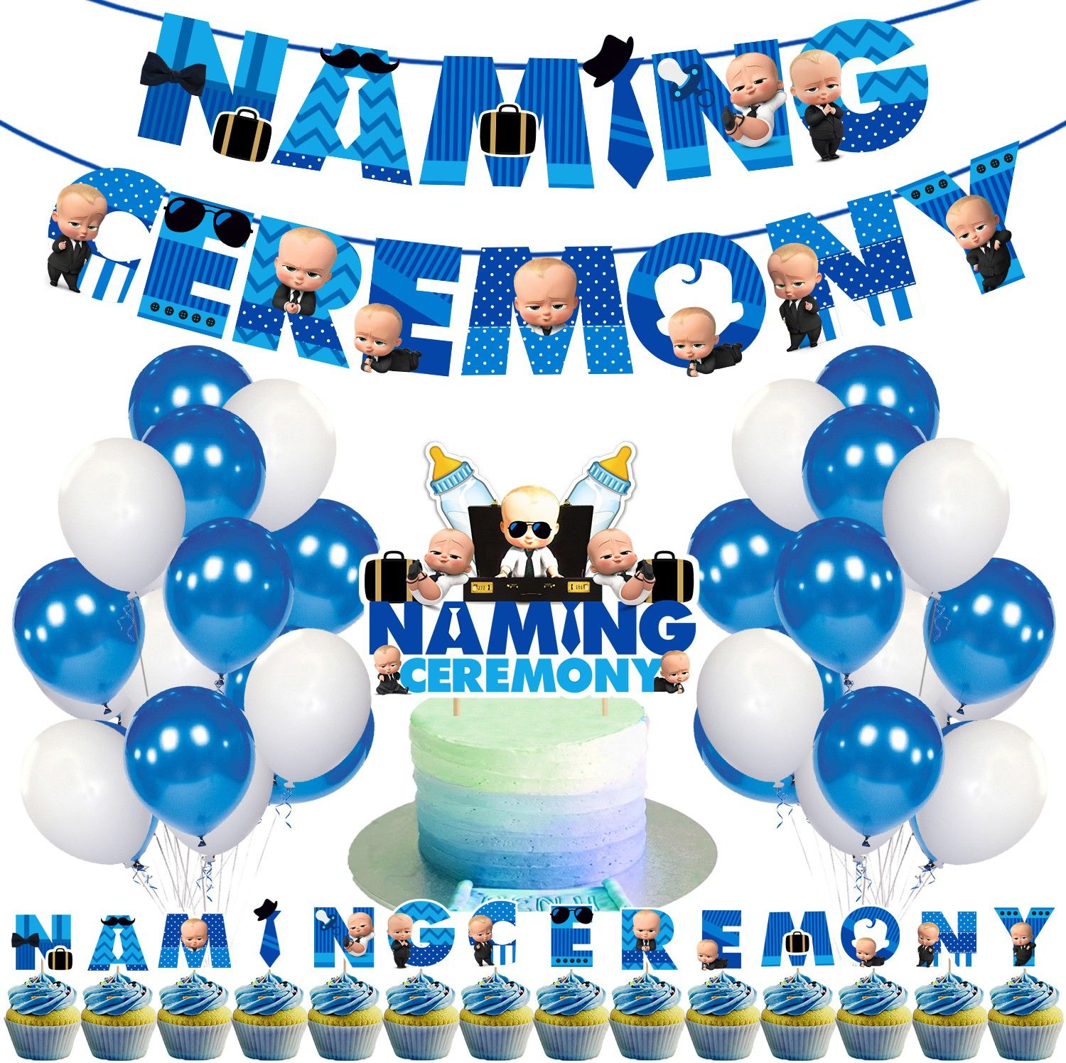41 Pcs -Boss Baby Theme Naming Ceremony Party Decoration Kit - Colour Blue-image-38