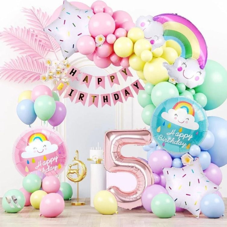 Rainbow Cloud Theme Fifth Birthday Combo Pastel Balloons Decoration-image-37