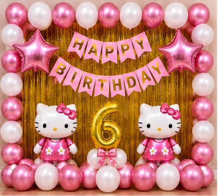 herdem Happy Birthday 6th Kitty Theme Birthday Decoration Backdrop Set-picture-30