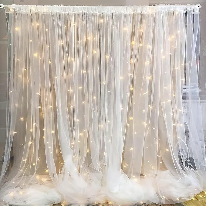 party midlinkerz Solid White Net Curtain, Birthday Decoration Items LED Fairy Lights for Kids & Adults Balloon-picture-27