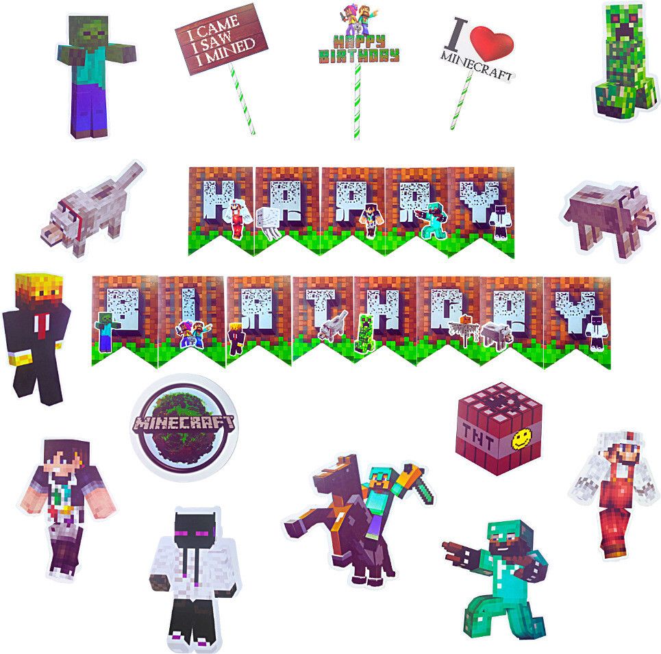 52 Pcs Minecraft Birthday Decorations Game Theme Party Foil Balloon Set-image-3