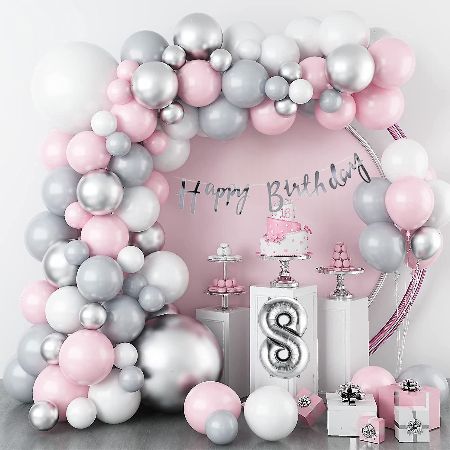 8TH happy birthday gorgeous pink and silver theme decoratin set for your kids.-image-24
