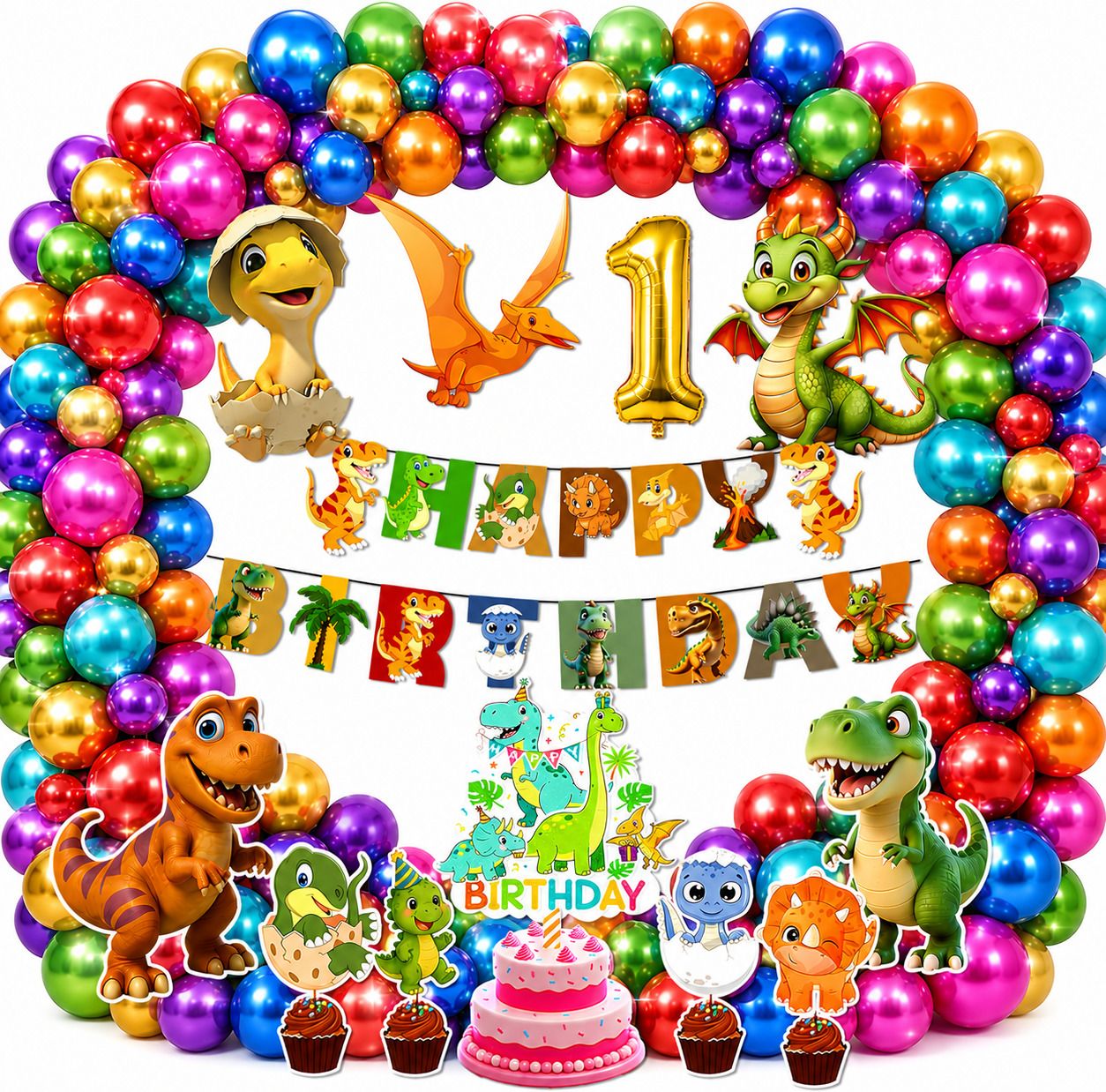Animal Birthday Decoration Combo Set for Kids | PJ-DINOSAUR-1ST-BIRTHDAY-image-10