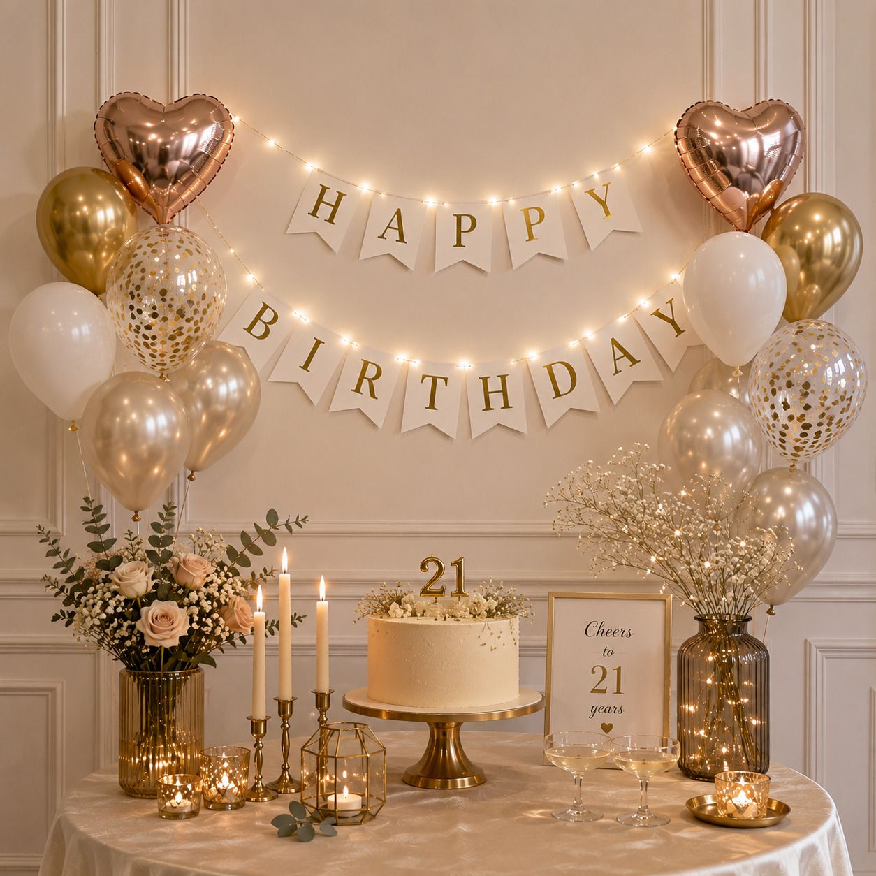 White & Rose Gold Birthday Decoration Kit for Women, Girls, Boys & Adults-image-38