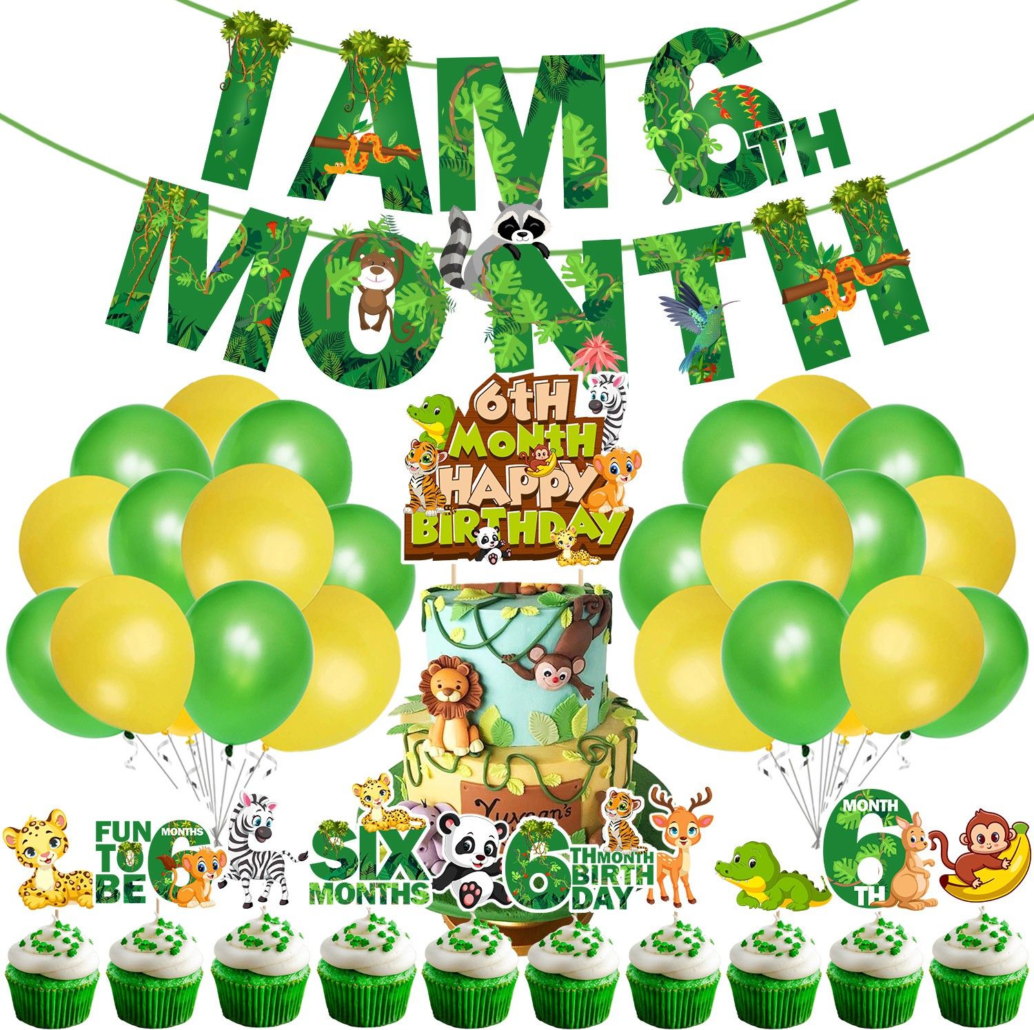Jungle Theme 6th Month Birthday Decoration for Baby Kids Birthday (Pack of 37)-image-37