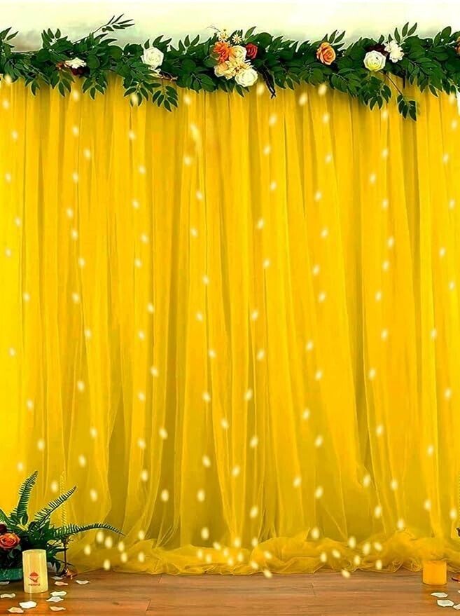 party midlinkerz Yellow tent For Haldi/Birthday/Wedding Decoration with Led Light Hook and Ribbon-picture-9