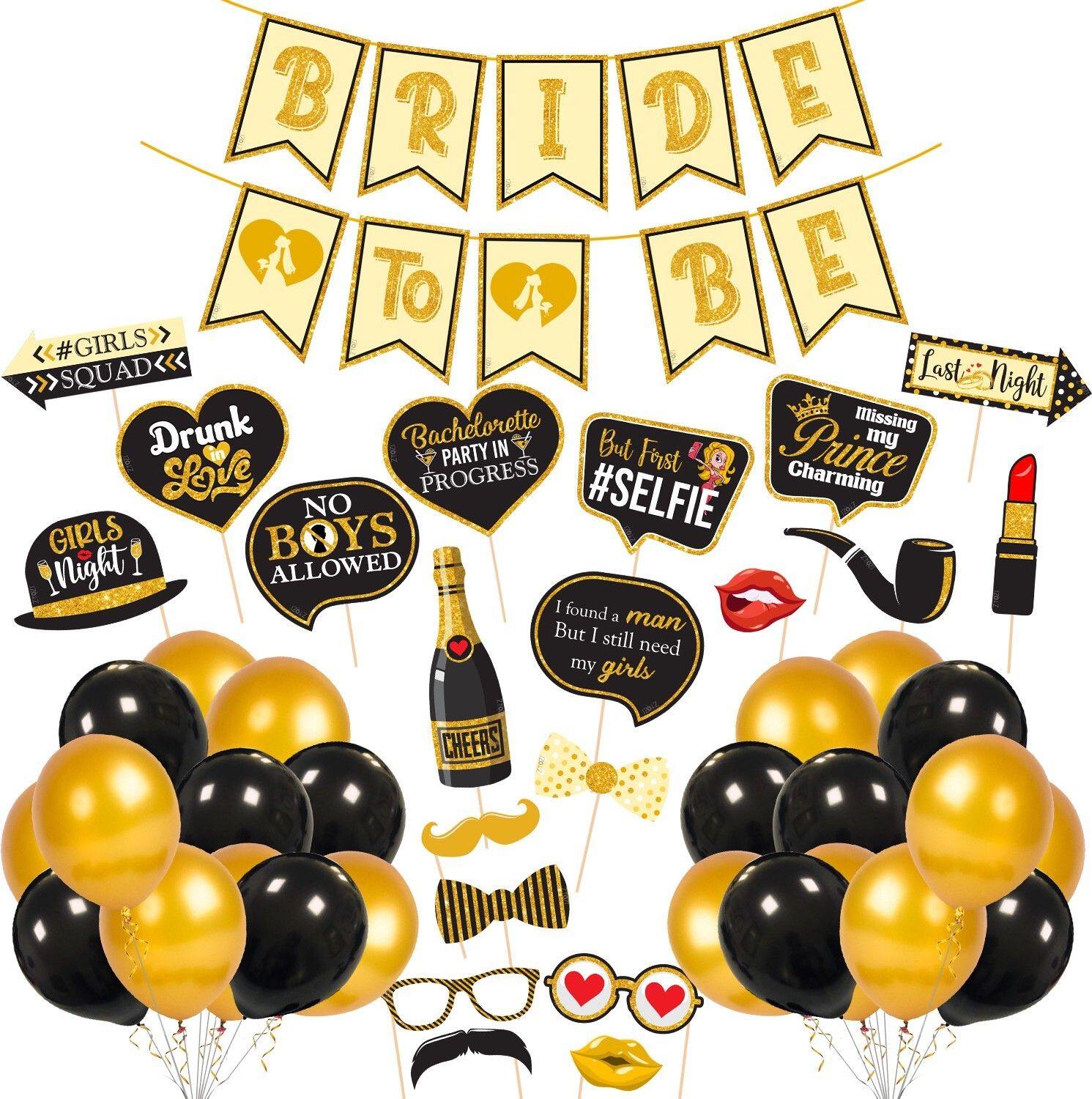 zyozi 46 Pcs Bachelorette Party Decorations Kit, Bridal Shower Party Supplies (Gold)-picture-20