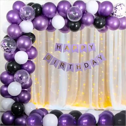 Net Happy Birthday Decoration kit Combo - 49 Pcs with Led Light and Net Curtain