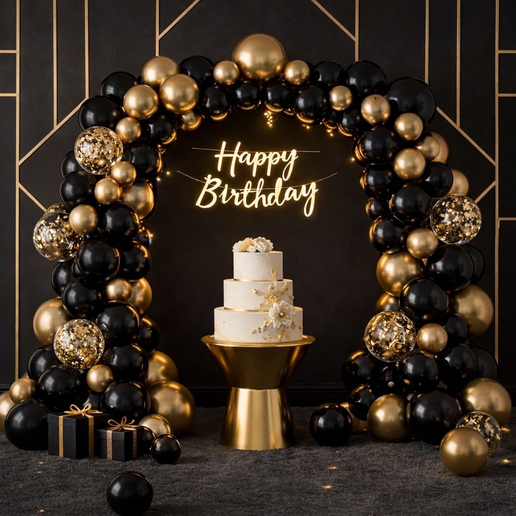 Royal Black & Gold Balloon Arch Birthday Decoration Set-image-26