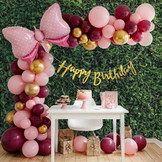 Pink Bow Foil Balloon Theme Birthday Decoration Items for Girls | Burgundy-image-24