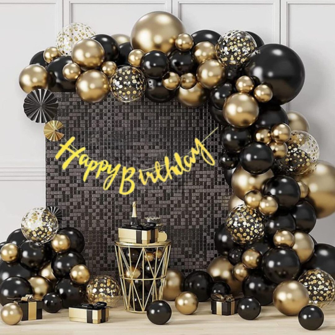 59 PCS Combo HB Black and Golden Birthday Decorations Kit-image-36