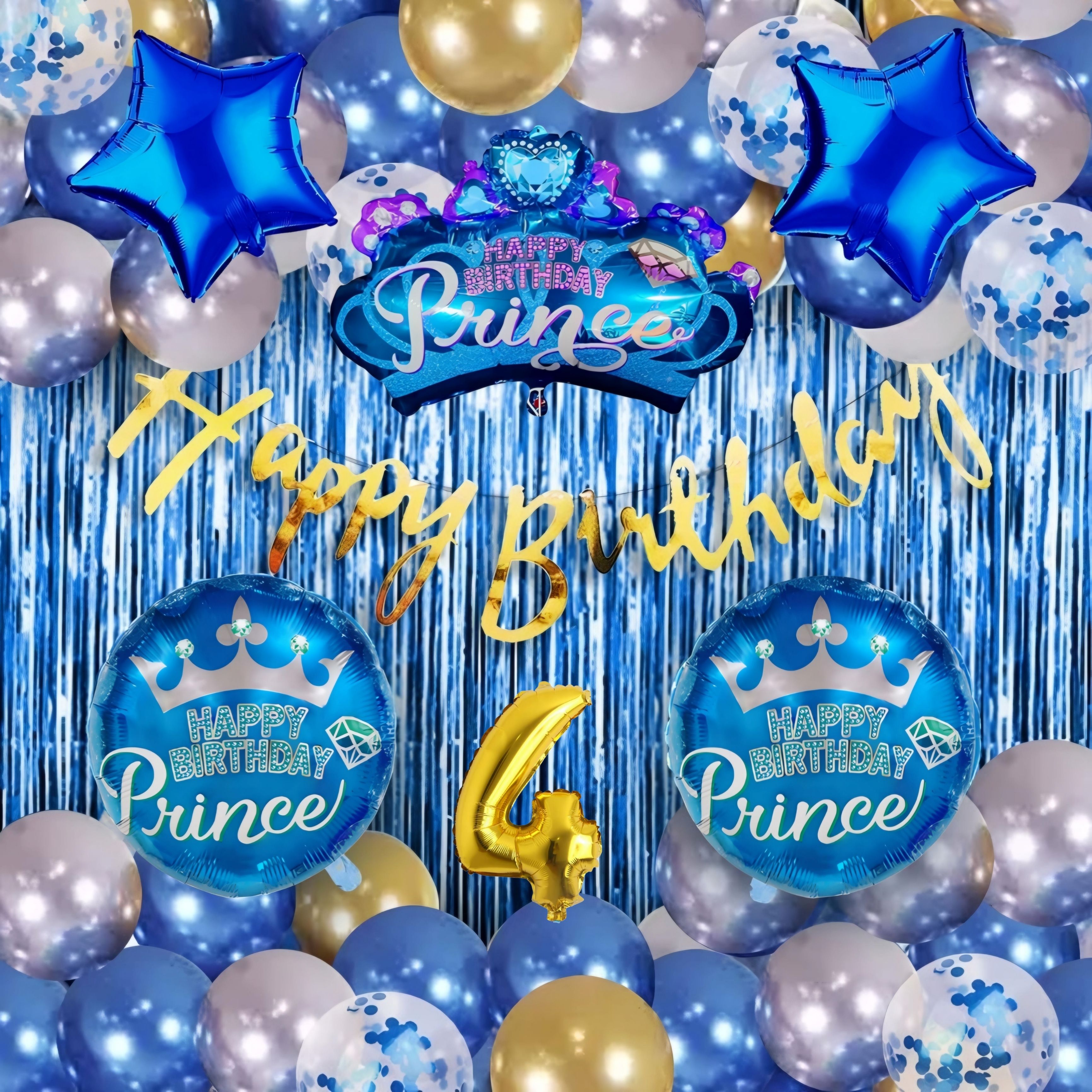 Prince Crown 4th Birthday Kit with Confetti Balloons - Blue & Gold-image-5