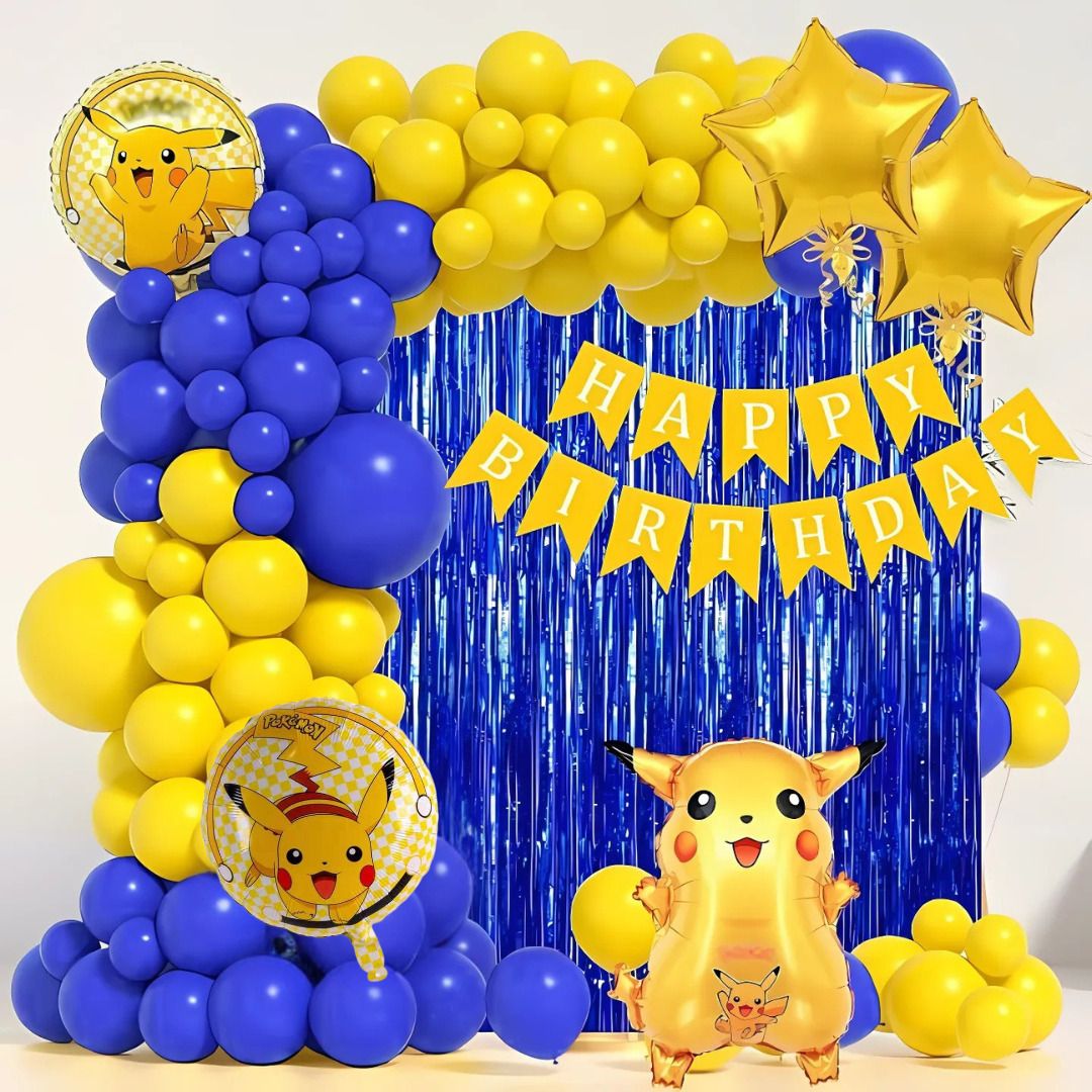61pcs Pikachu Theme Birthday Decoration Kit with Balloons & Foil Curtain