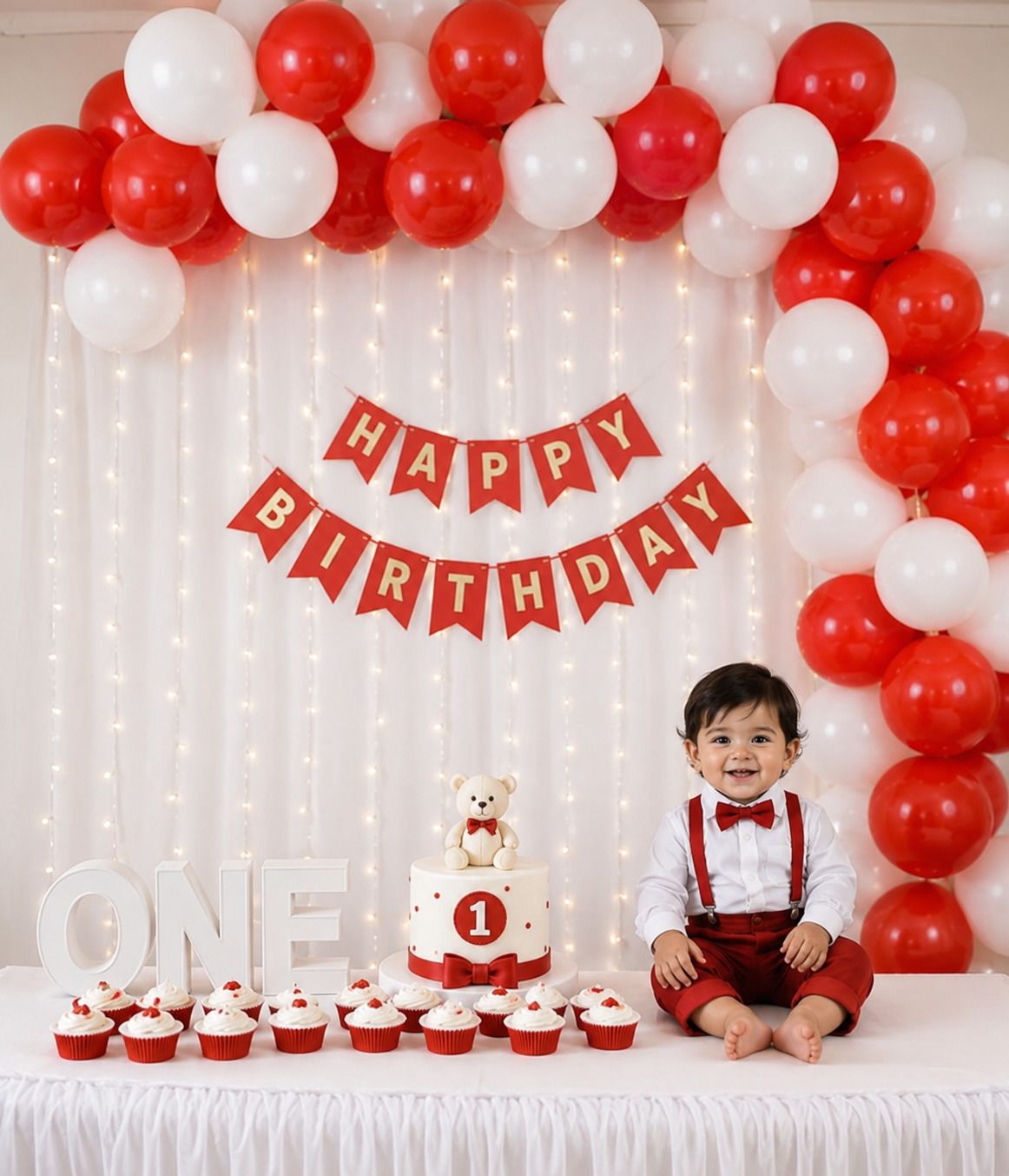 jd party decor Happy Birthday Decoration Combo Kit 100 Balloons Red White-picture-13