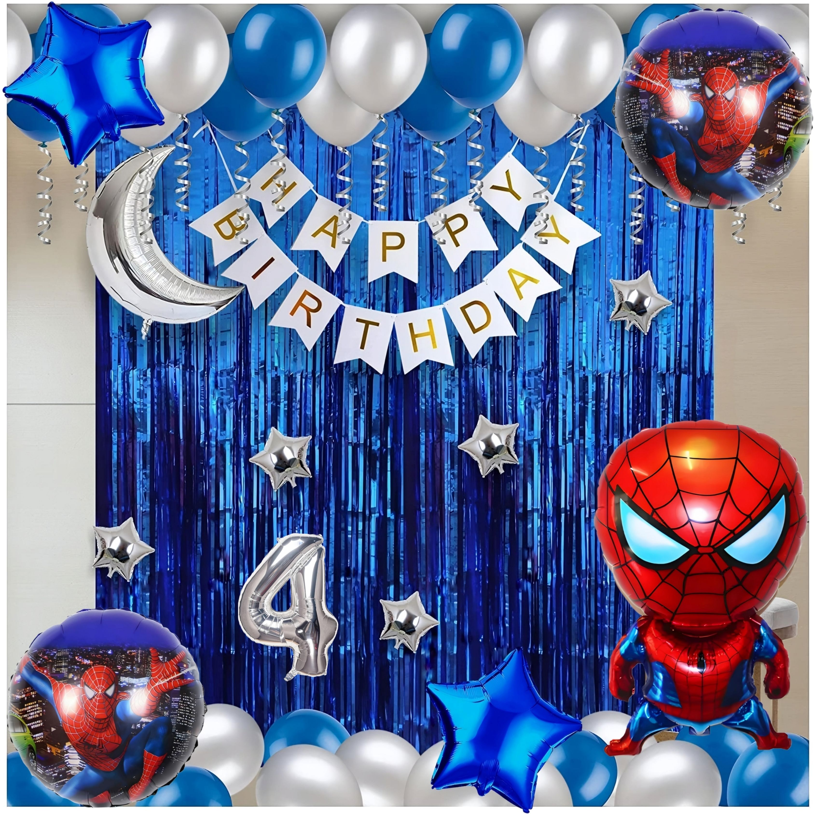 Spiderman 4th Birthday Decor - Blue & Silver Party Combo Kit 45 pcs-image-44