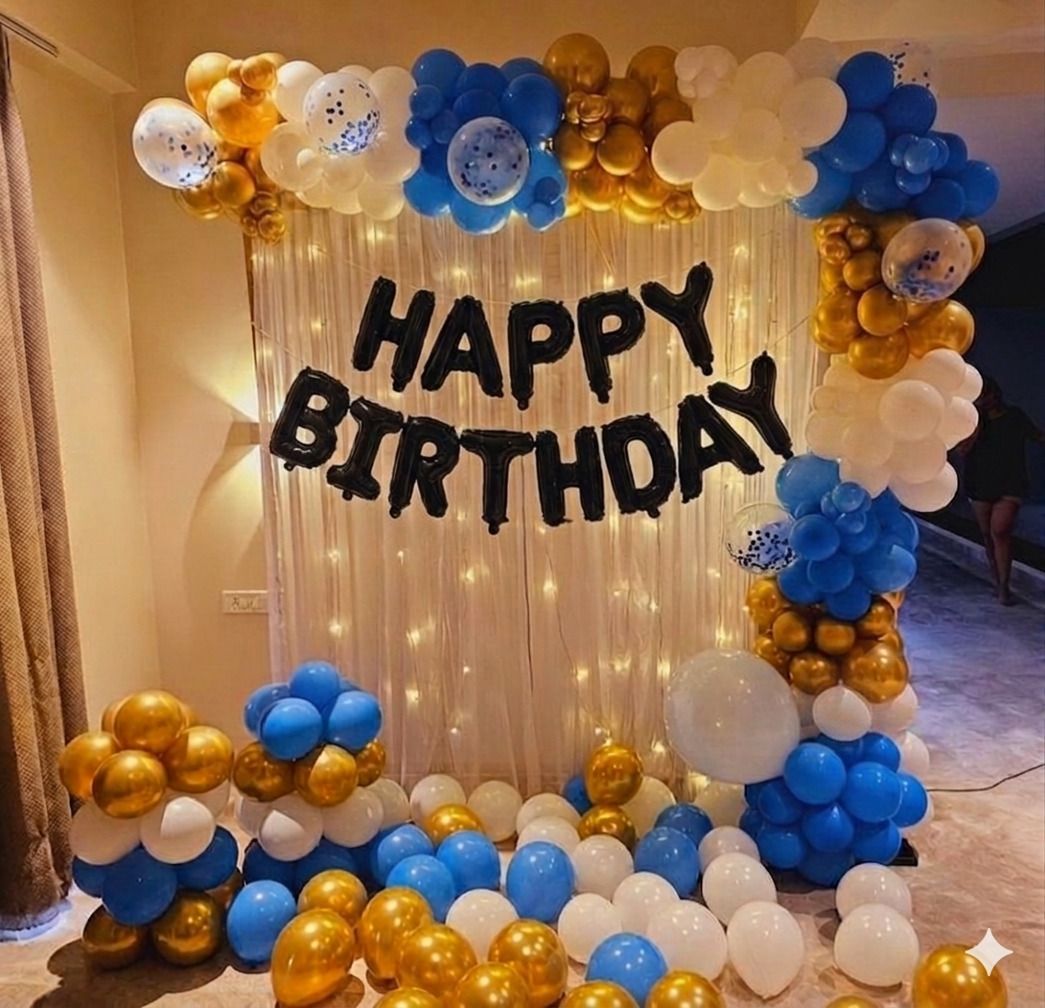 jk store "Premium Birthday Decoration Items Set - Blue Gold Balloon Garland Arch Kit-picture-42