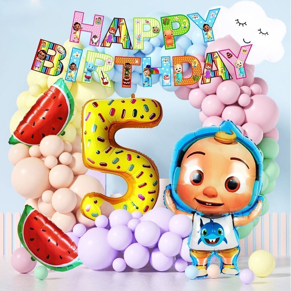 Cocomelon BannerTheme With Pastel Balloon 5th Birthday Decorations item for Kids-image-39