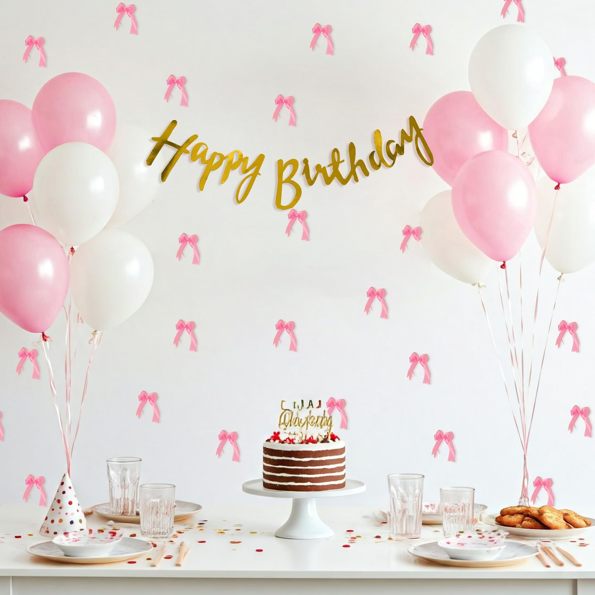 Pink & White Theme Birthday Decor, Aesthetic Birthday Decoration Kit for Women