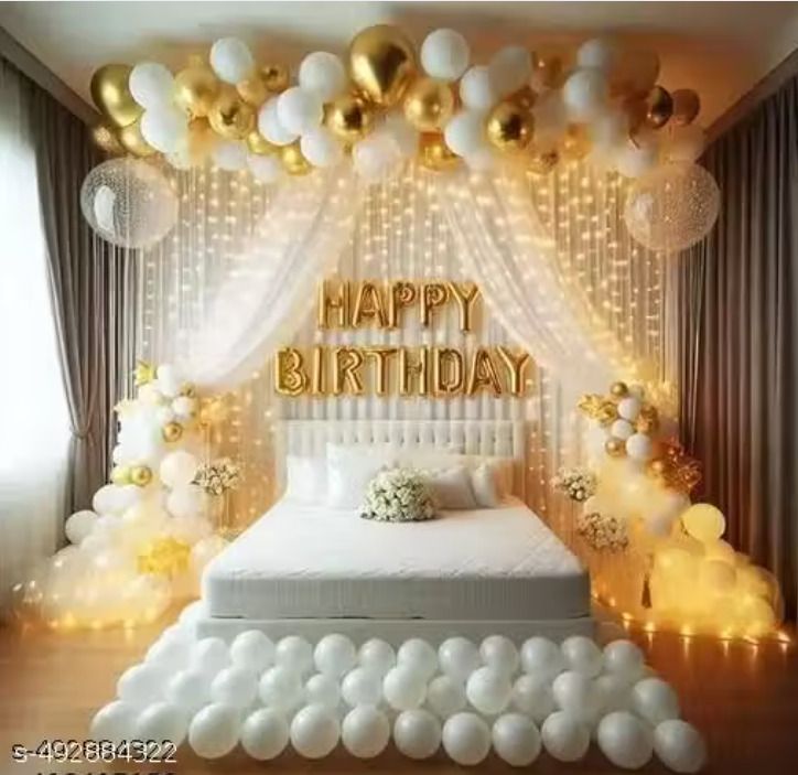 Elegant Gold & White Birthday Decoration Combo Set-image-40