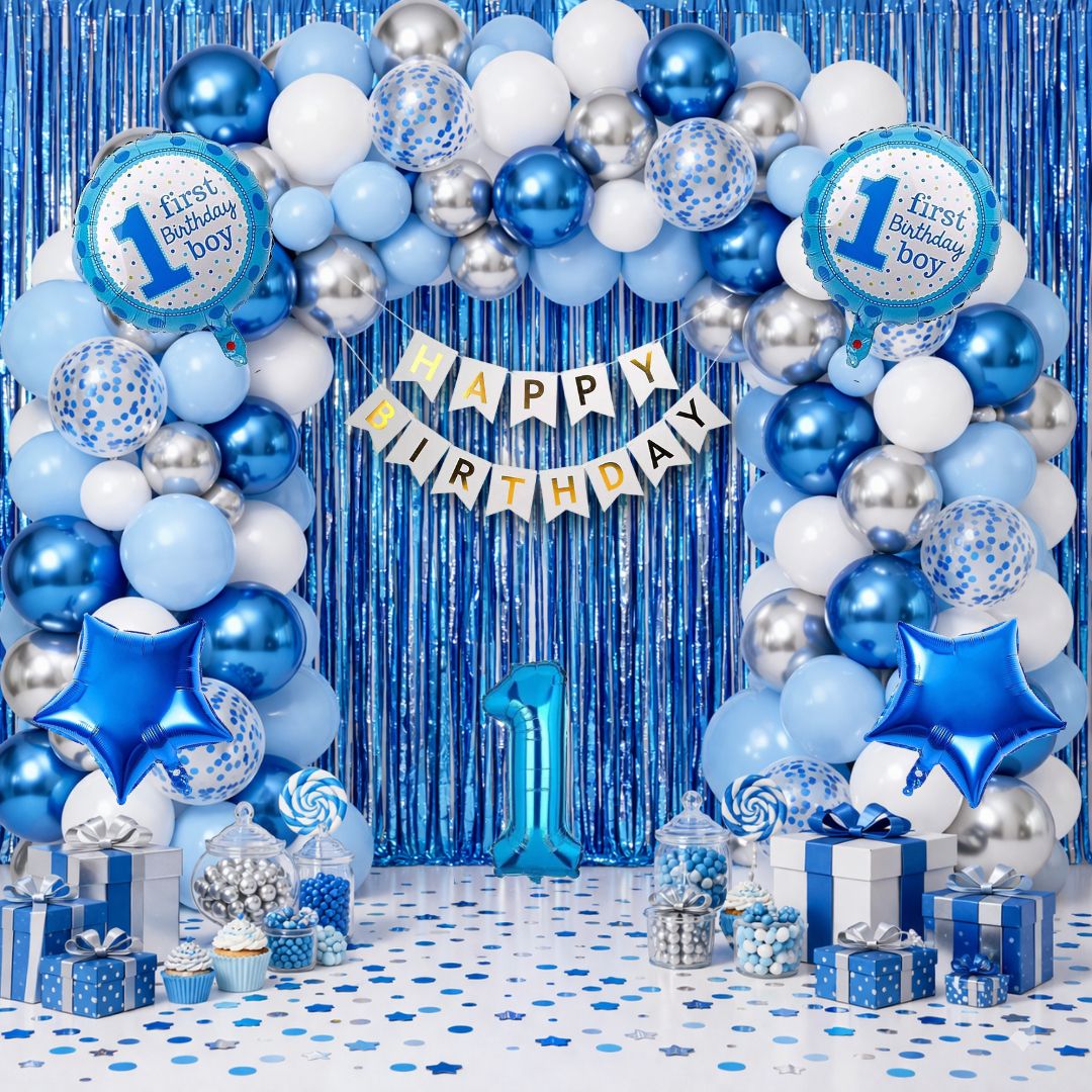 aniloons Blue Theme 1st Birthday Decoration Kit with Arch & Banner for Boy-picture-11