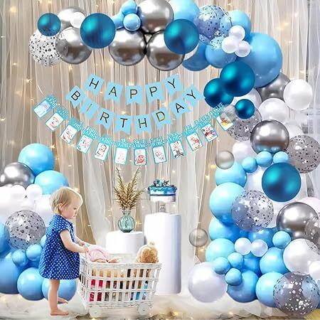 party midlinkerz Solid 1st First Happy Birthday Decoration kit items - 68 Pcs Birthday combo pack Balloon-picture-36