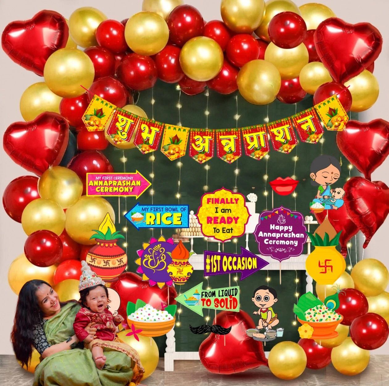 dream party decor Shubh Annaprasan Decorations Kit Banner, Balloons, Heart Foil, Photo booth Props-picture-11