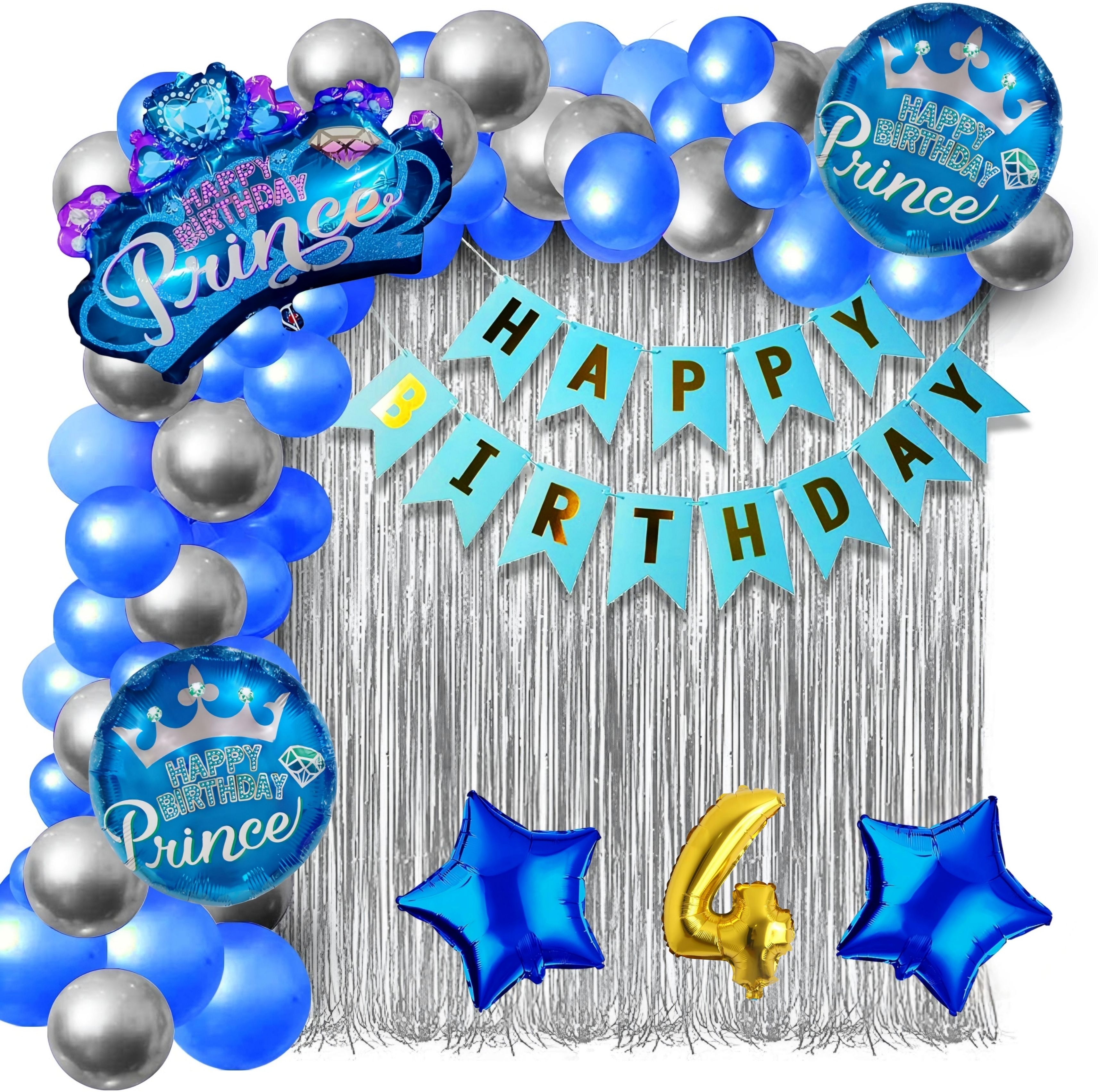 4th Birthday Prince Crown Kit - Silver & Blue Balloon Arch Combo-image-33