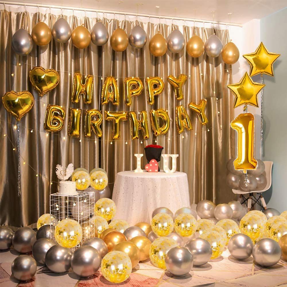 dinipropz 1st Birthday Decoration Golden & Silver 54 Pcs Birthday for Kids, Boy, Girls-picture-25