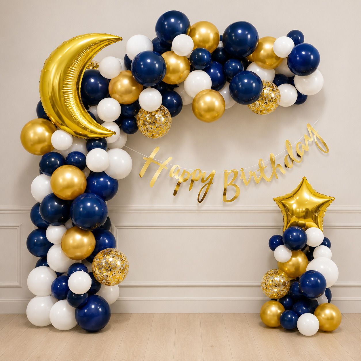 Night blue White & golden metallic Balloon with Moon Star Foil Party Decoration-image-1
