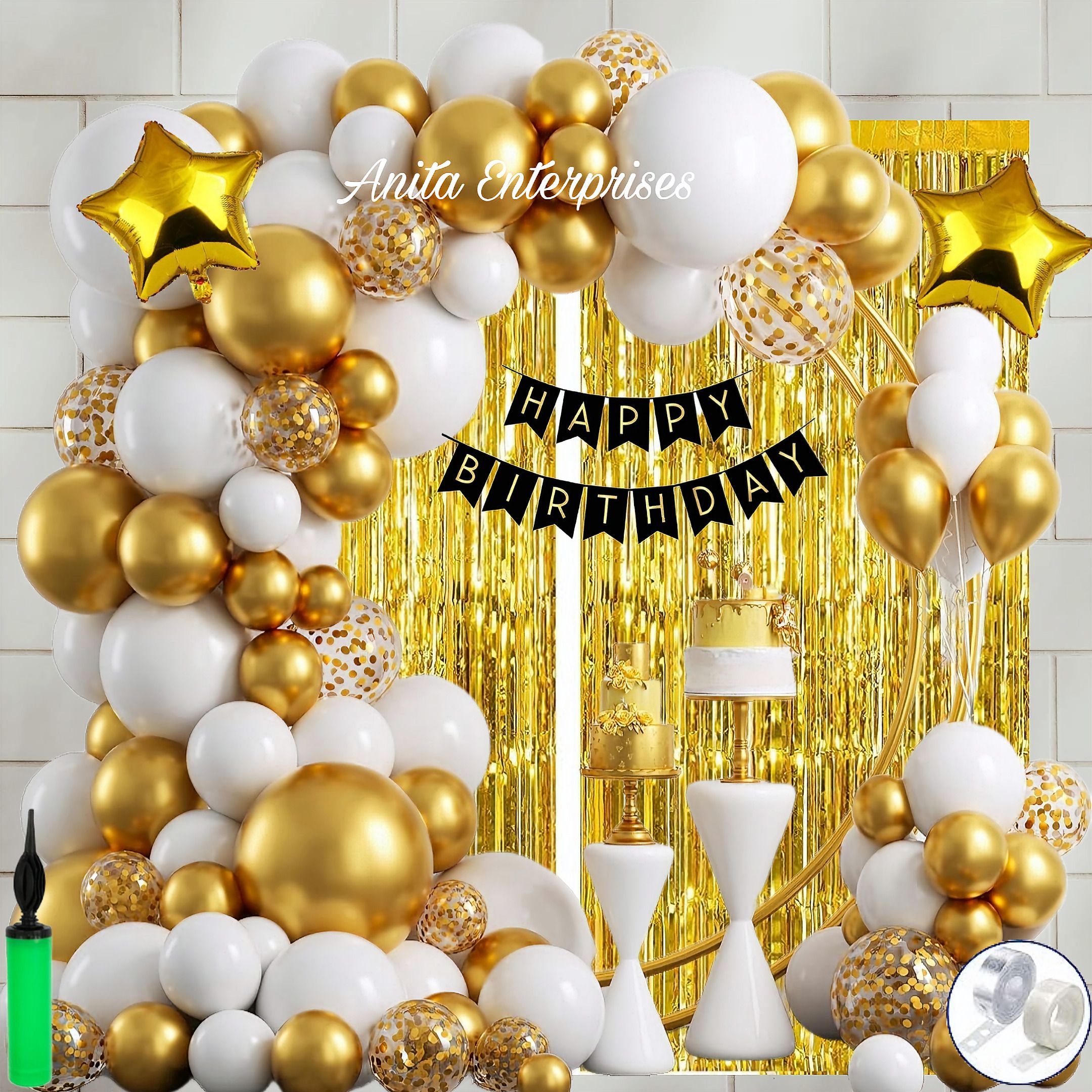 Happy Birthday Decorations Kit combo:- Golden and White Metallic Balloons-image-31