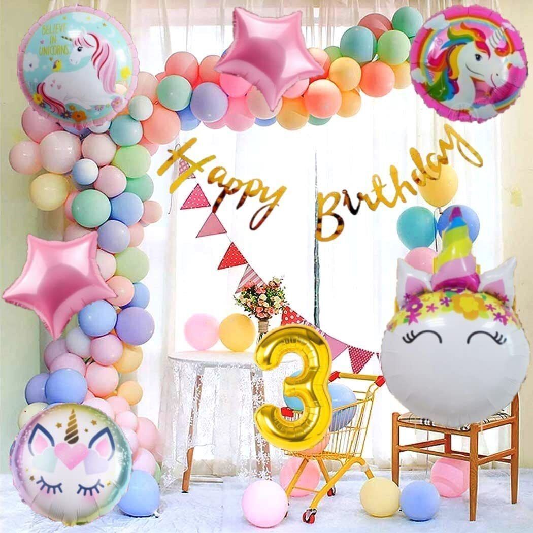 party midlinkerz No 3 Gold Balloons with Unicorn Theme Birthday Decoration Items or Kit Girl-picture-16
