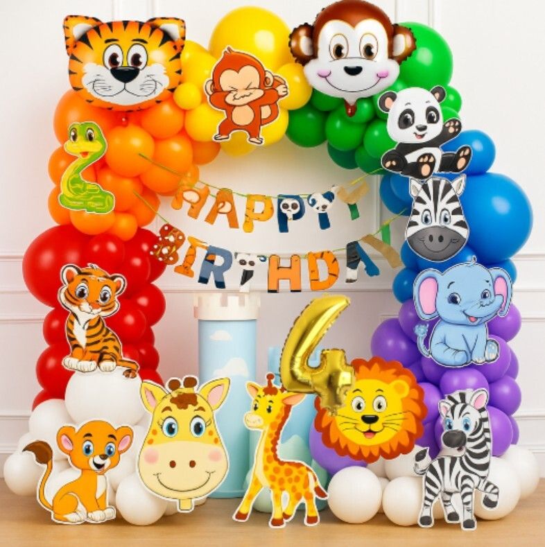 4th Jungle Safari Animal Theme birthday decoration kit Animal theme banner-image-37