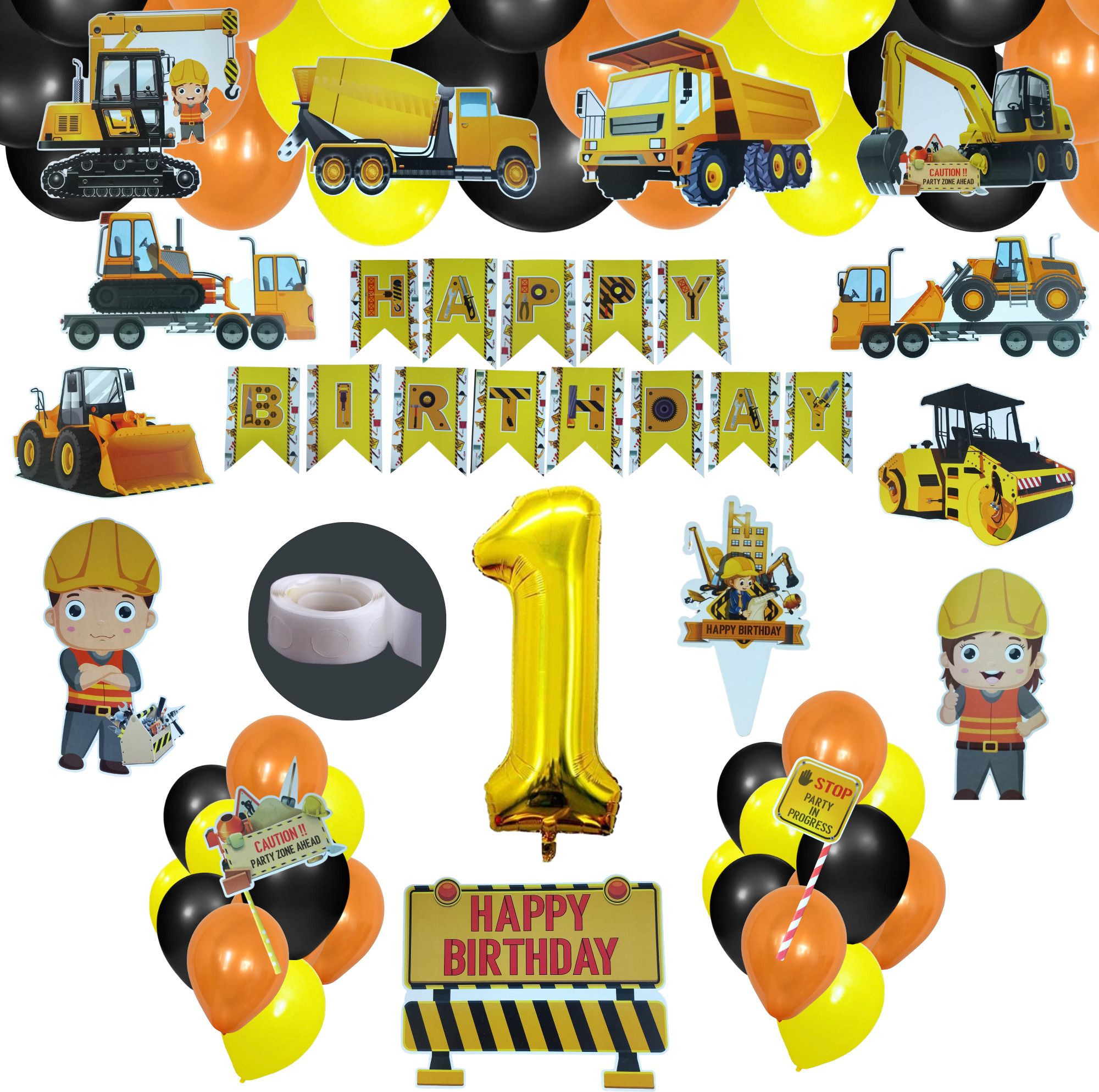 57 pcs JCB Construction Theme Happy Birthday Decoration Set for 1st Birthday-image-32