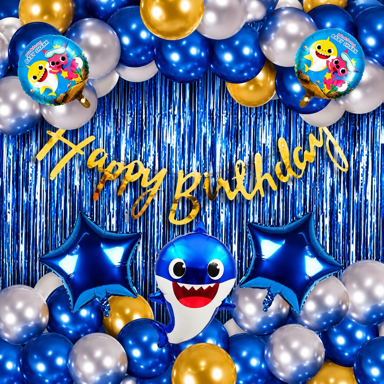 sqe Blue Gold Baby Shark Birthday Balloon-picture-6