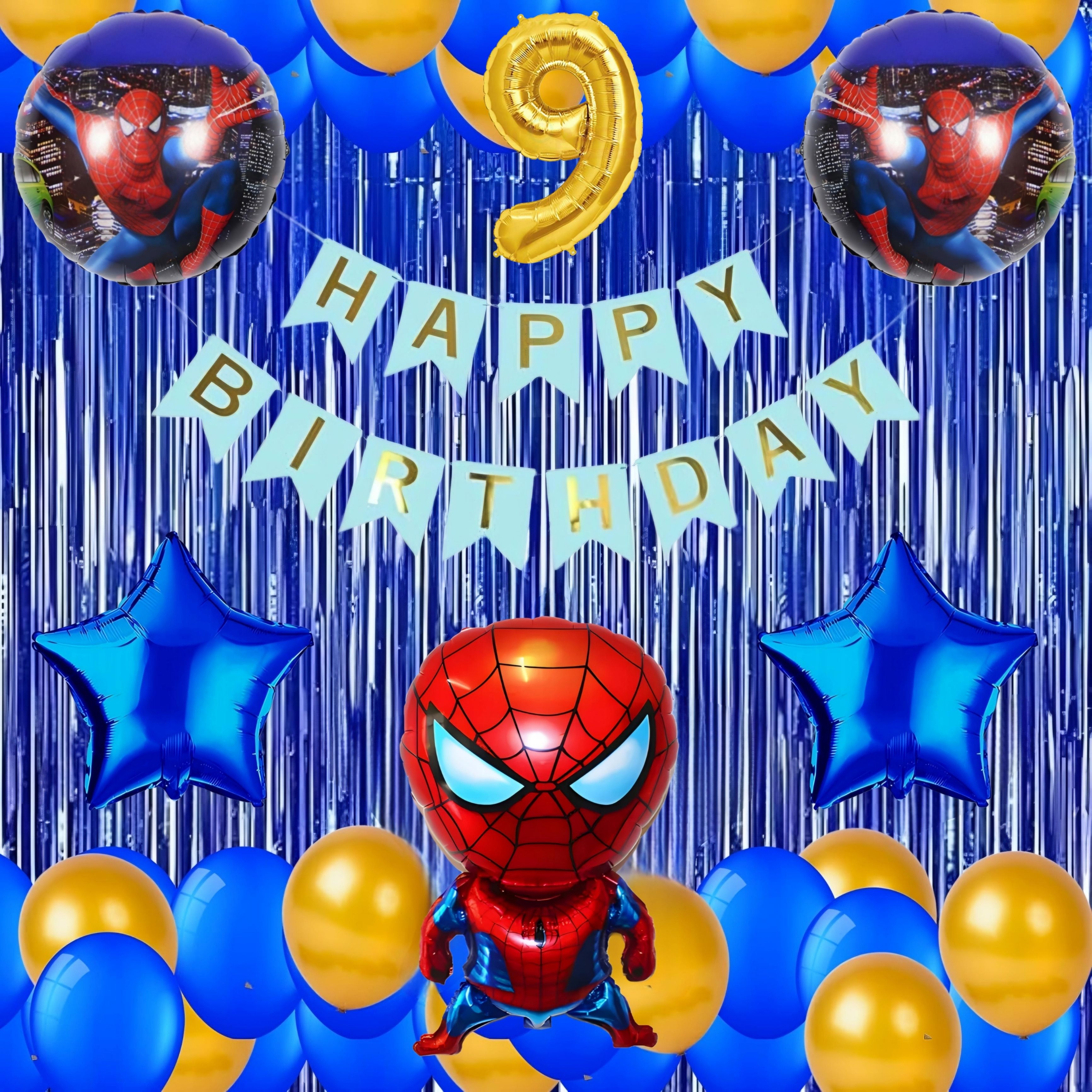 Spiderman 9th Birthday Decor - Blue & Gold Premium Combo Kit 40 pcs-image-43