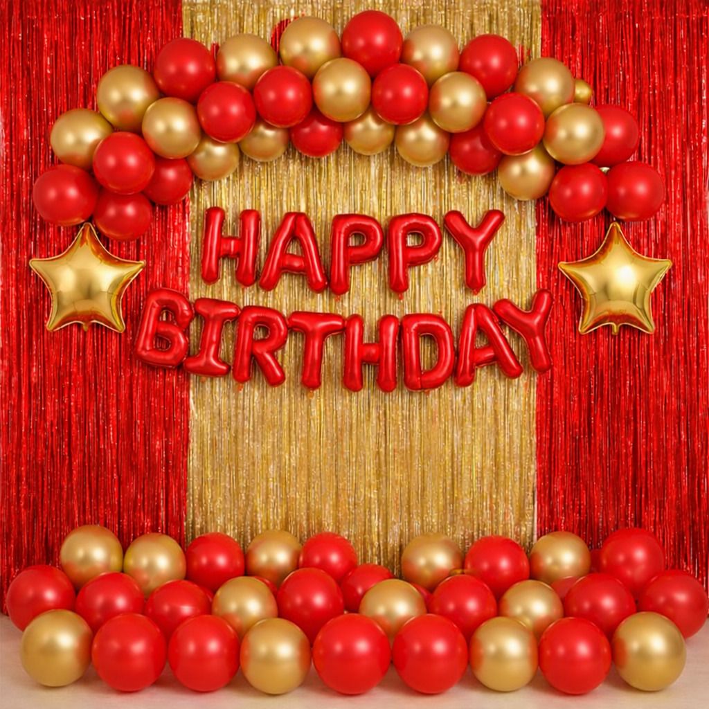 Red & Golden Happy Birthday Balloon Decoration Set-image-18