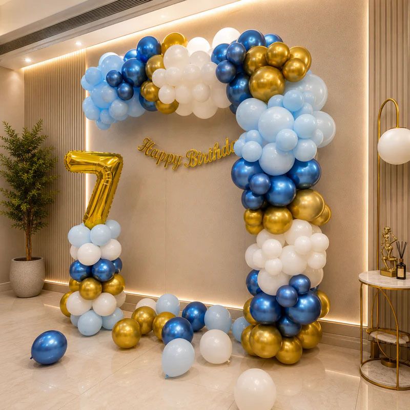 Happy Birthday Gold Bunting Kit with Blue White Balloons Number Mylar Set-image-27