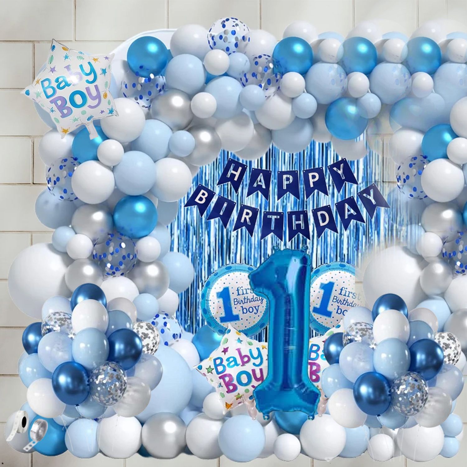 party midlinkerz 1 year first Baby Boy Birthday Decoration kit Combo items for Boys-picture-28