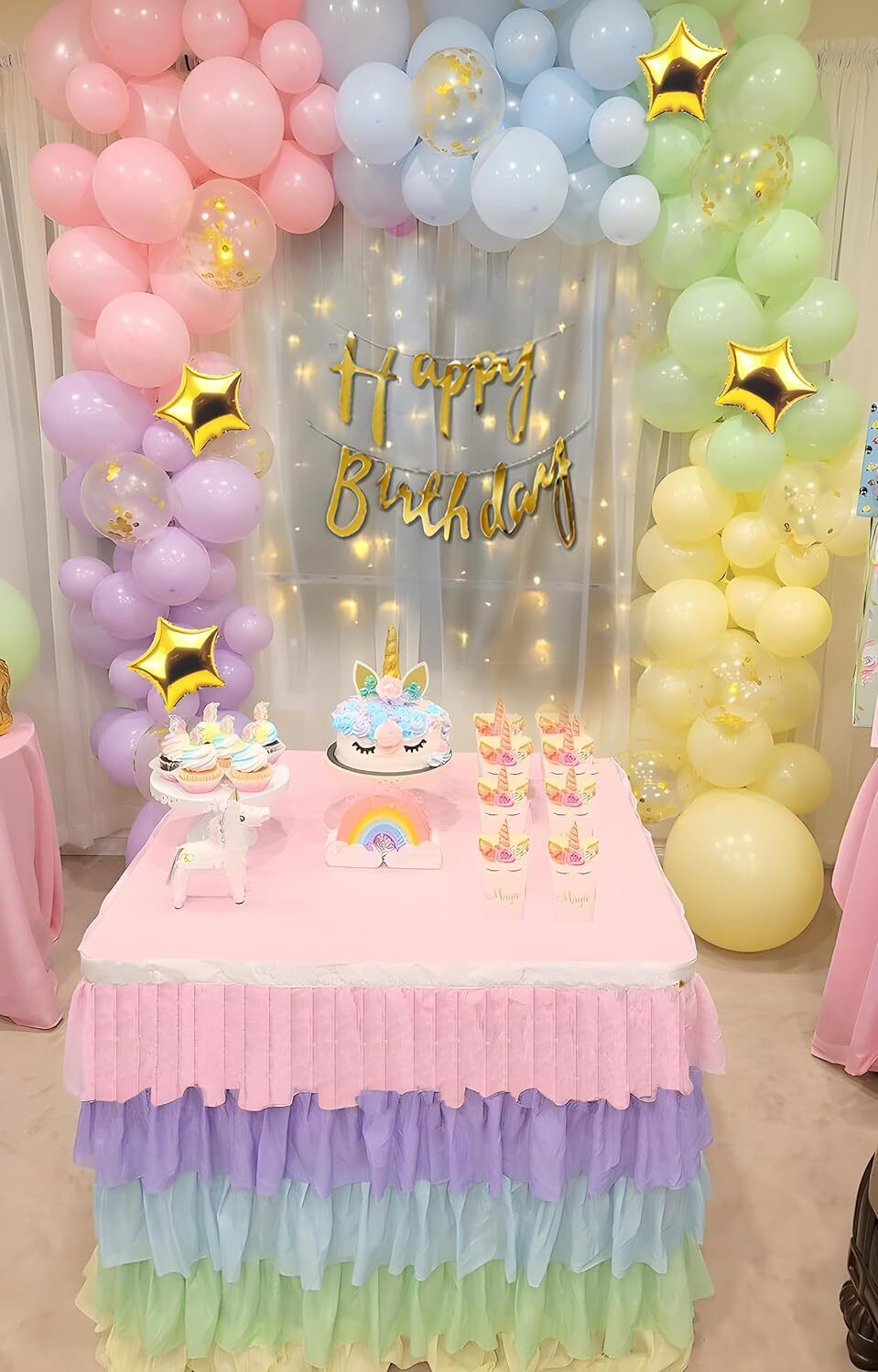 party midlinkerz Solid 1st/First Birthday decoration items Kit White Net Curtain & LED Lights 77 Pcs Balloon-picture-17