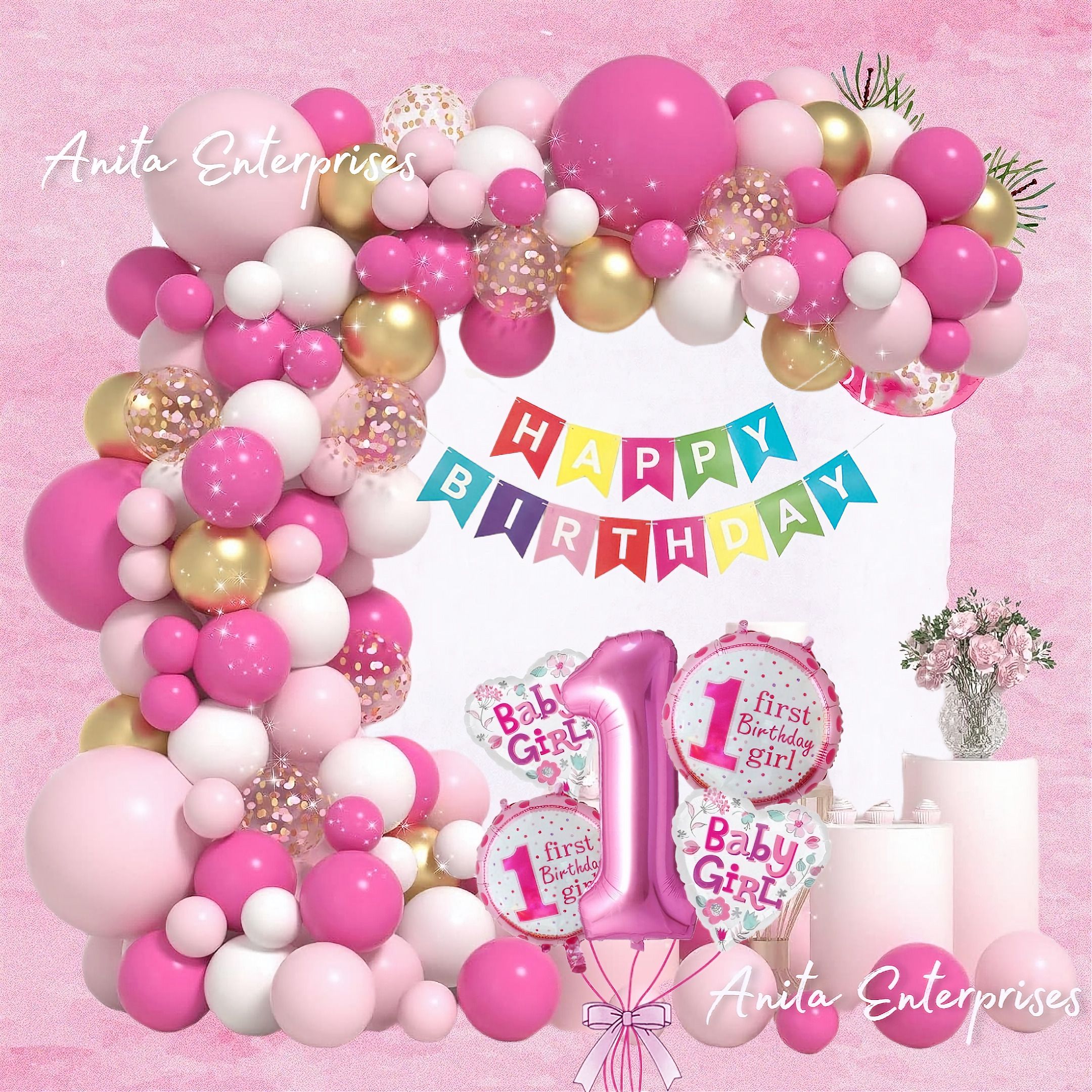 Cute 1st Birthday Decoration Items - For Girls-image-32