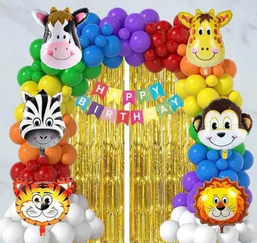 Animal Theme Birthday Decoration kit set items Combo with Pump,Arch,Gluedot-image-21