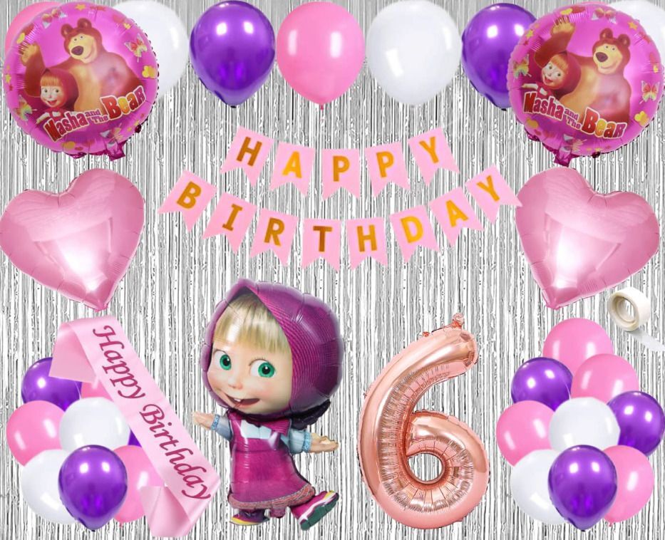 pbbs Multi Color 6th sixth Happy Birthday Decoration Masha Theme Combo (fk-948)-picture-8