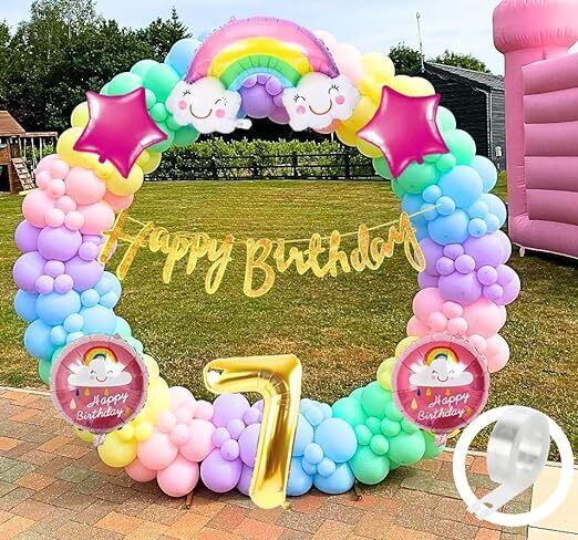 groovy dudz Rainbow Theme 7th birthday decorations kit Girls Boys Kids for 7 Year-picture-38