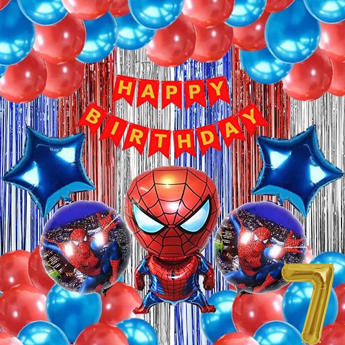 7th Spiderman Theme Birthday Decoration Items Kit for Boys-image-38